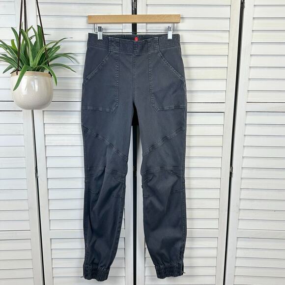 Spanx Gray Stretch Twill Cargo Jogger Pull On Elastic Back Zip Ankle Pant Size L - Picture 1 of 11
